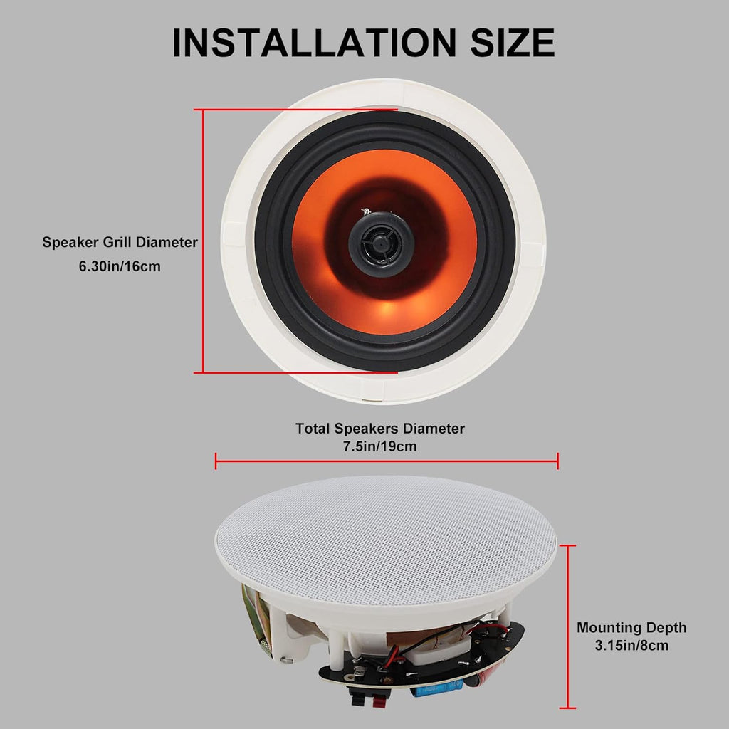 6.5” Flush Mount 2-Way Bluetooth Speakers, 300 Watts Max Power, Pack of 2 T15912