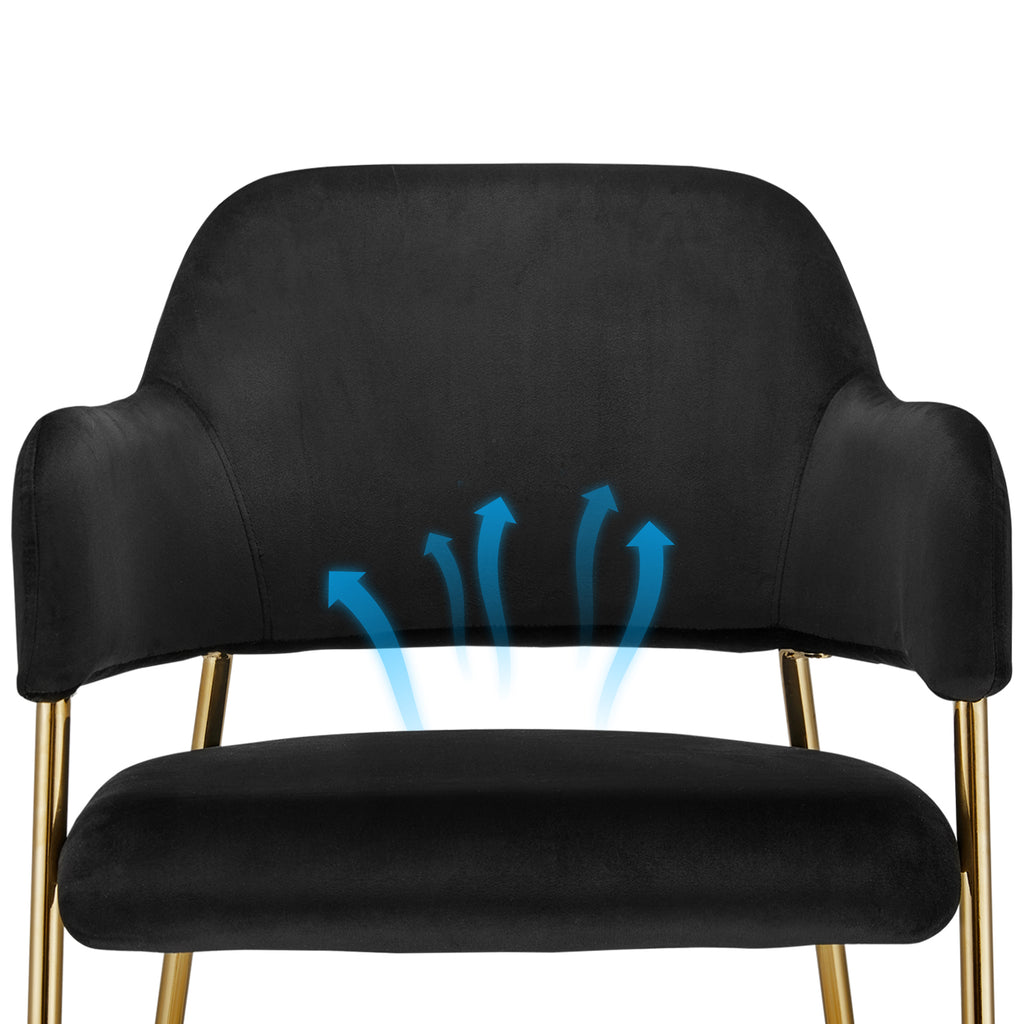 Black Velvet Dining Chairs Set of 2 with Armrest and Golden Chrome Legs C7826