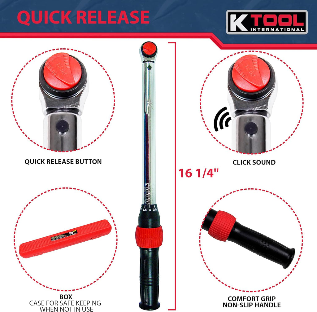 3/8 Drive Click Style Long Torque Wrench, 10-100 feet/lbs. Capacity, 16-1/4 Long H22143