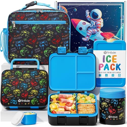 Bento Lunch Box with Thermos, 32OZ Snack Container, Insulated Bag, Food Jar, Ice Pack Set F3315