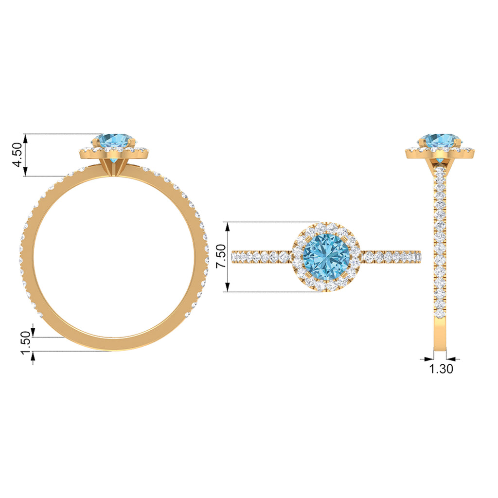 10K White Gold Aquamarine Ring with Diamond Halo H34056