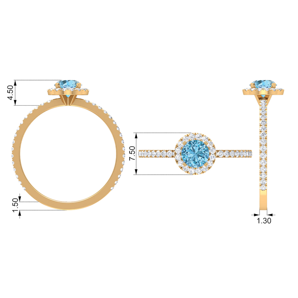 10K White Gold Aquamarine Ring with Diamond Halo H34056