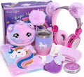 Unicorn Toy with Wired Headphones Diary Water Bottle Plush Bag Purse Socks Mirror W49286