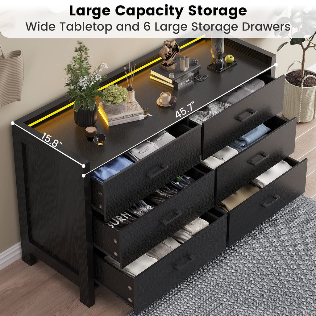 Black 6 Drawer Double Dresser with LED Lights R91376