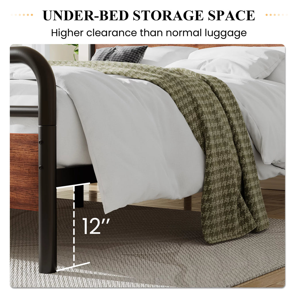 Light Brown King Size Metal Platform Bed Frame with Headboard N7065