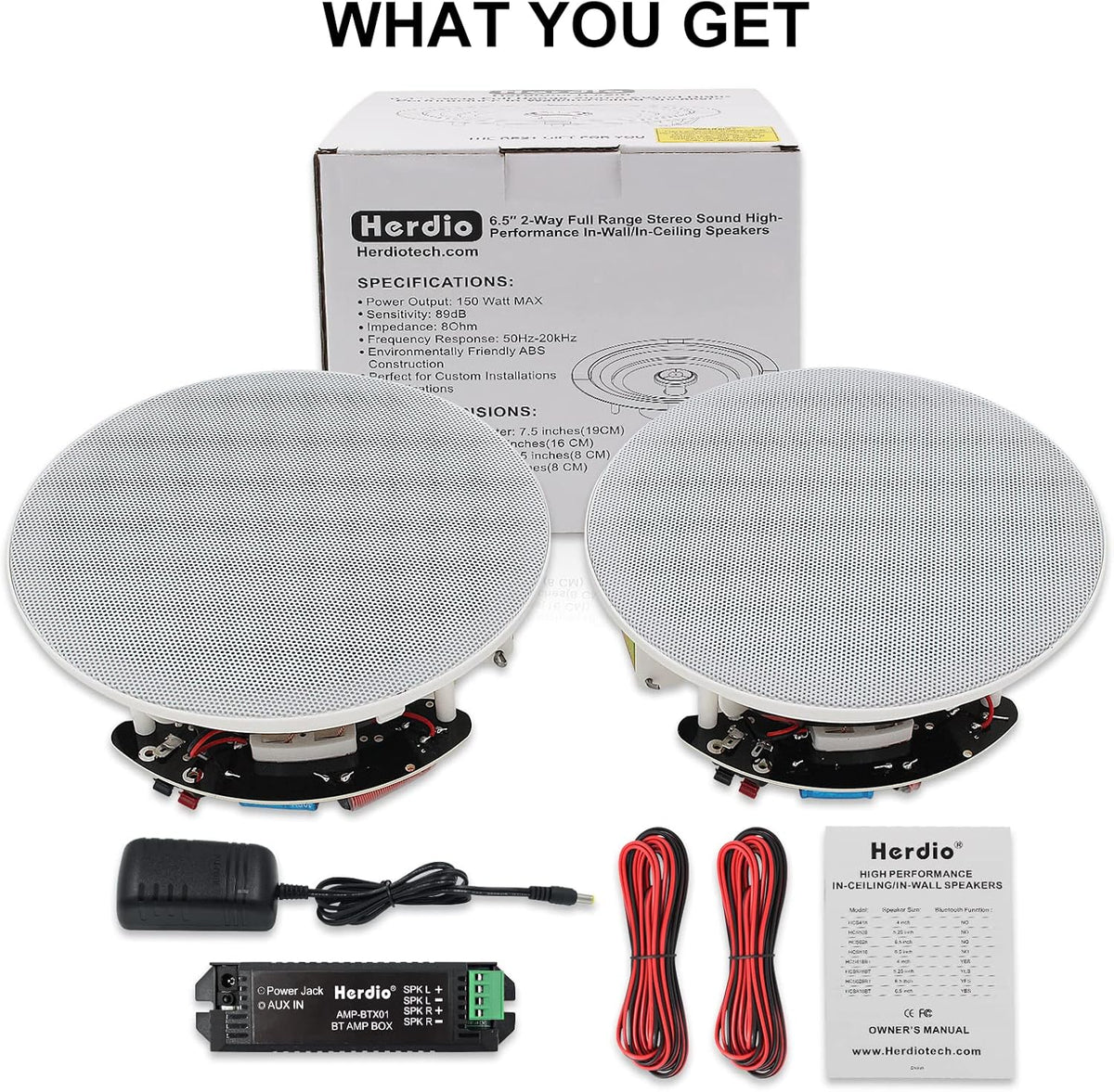 6.5” Flush Mount 2-Way Bluetooth Speakers, 300 Watts Max Power, Pack of 2 T15912