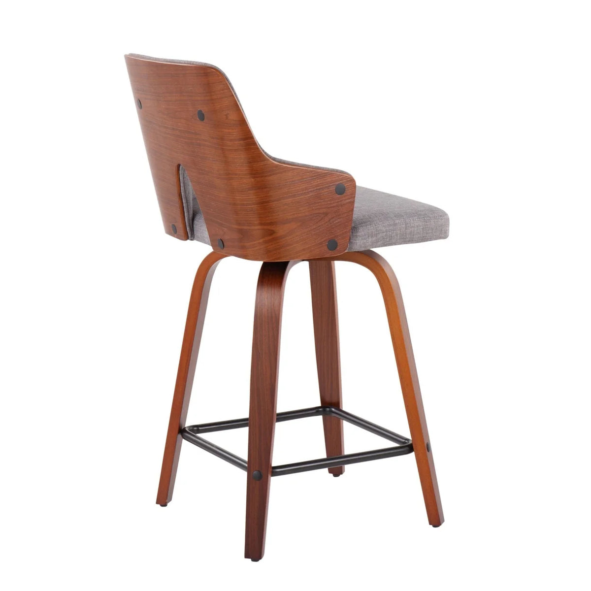 Mid-Century Modern Counter Stool In Walnut And Light Grey Fabric - Set Of 2 H946327