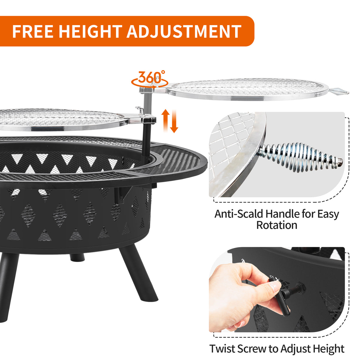 Black Wood Burning Fire Pit with Grill T209092