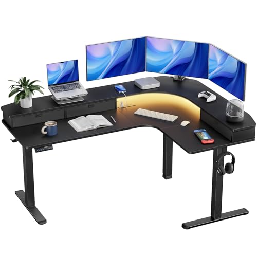 65″ L-Shaped Electric Height Adjustable Standing Desk with 3 Drawers N19463