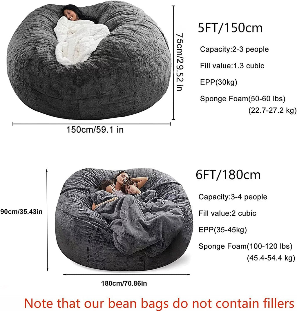 5FT Ultra Soft Bean Bag Chair Cover Light Grey T3212