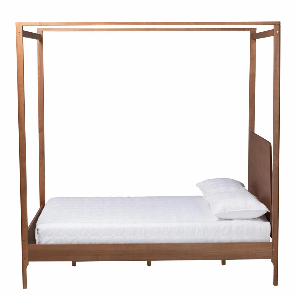 Ash Walnut Finished Wood Queen Size Canopy Bed V6567