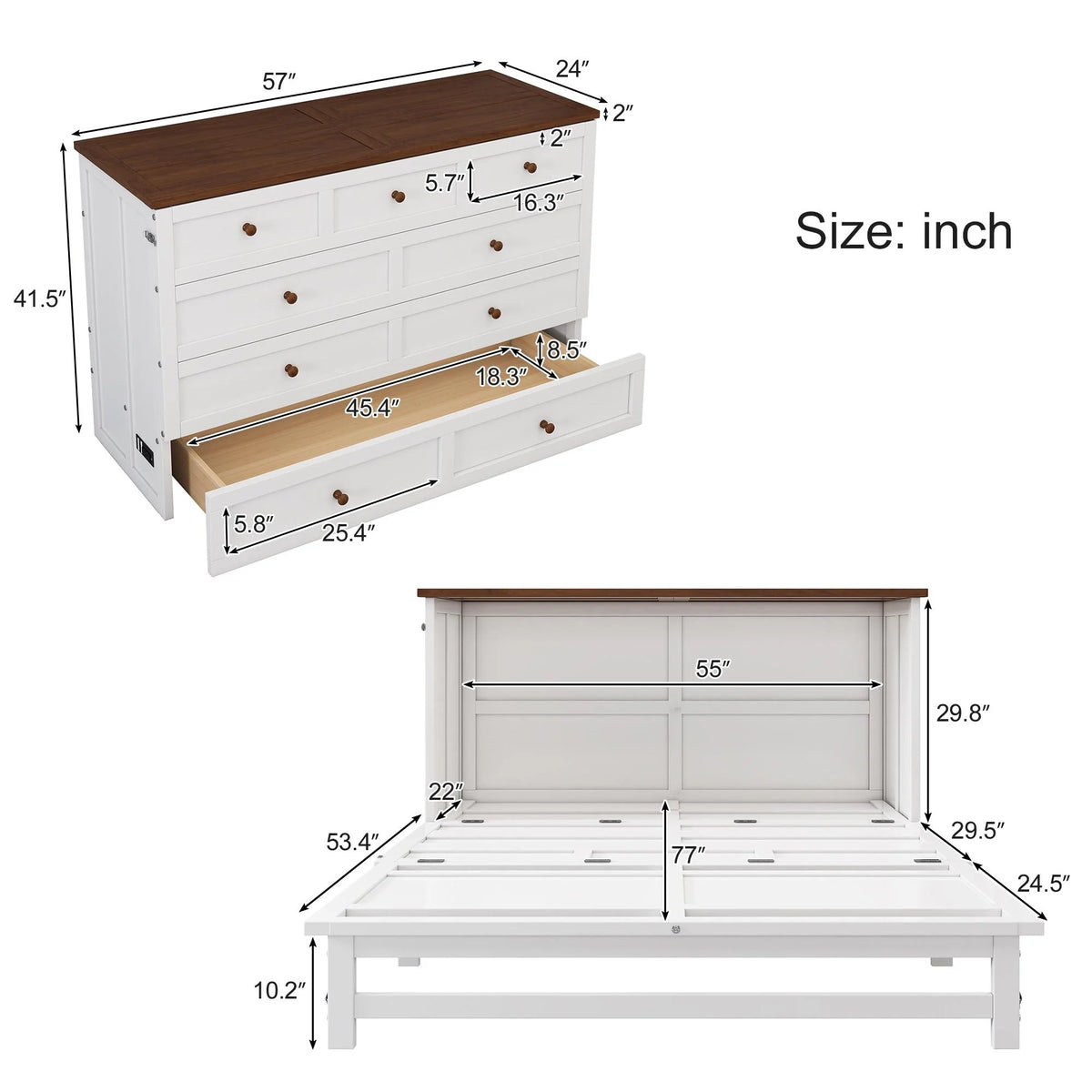 Queen Size Solid Wood Murphy Bed with Storage Drawer T414