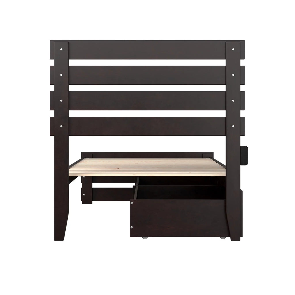 Espresso Solid Wood Twin XL Bed with Footboard & Drawers A25172
