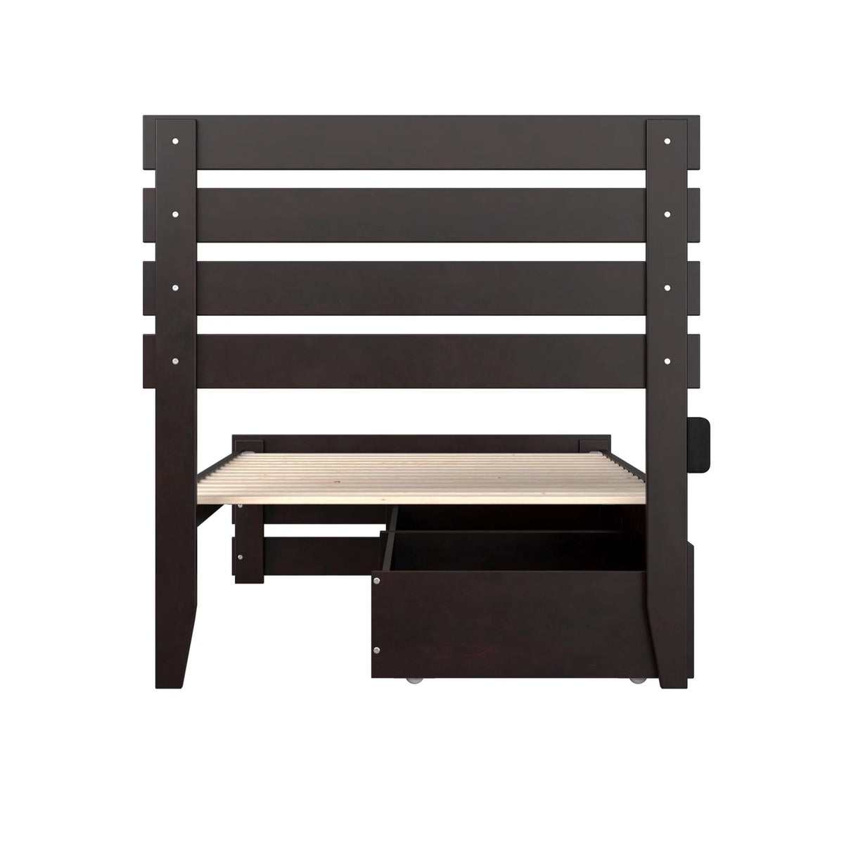 Espresso Solid Wood Twin XL Bed with Footboard & Drawers A25172