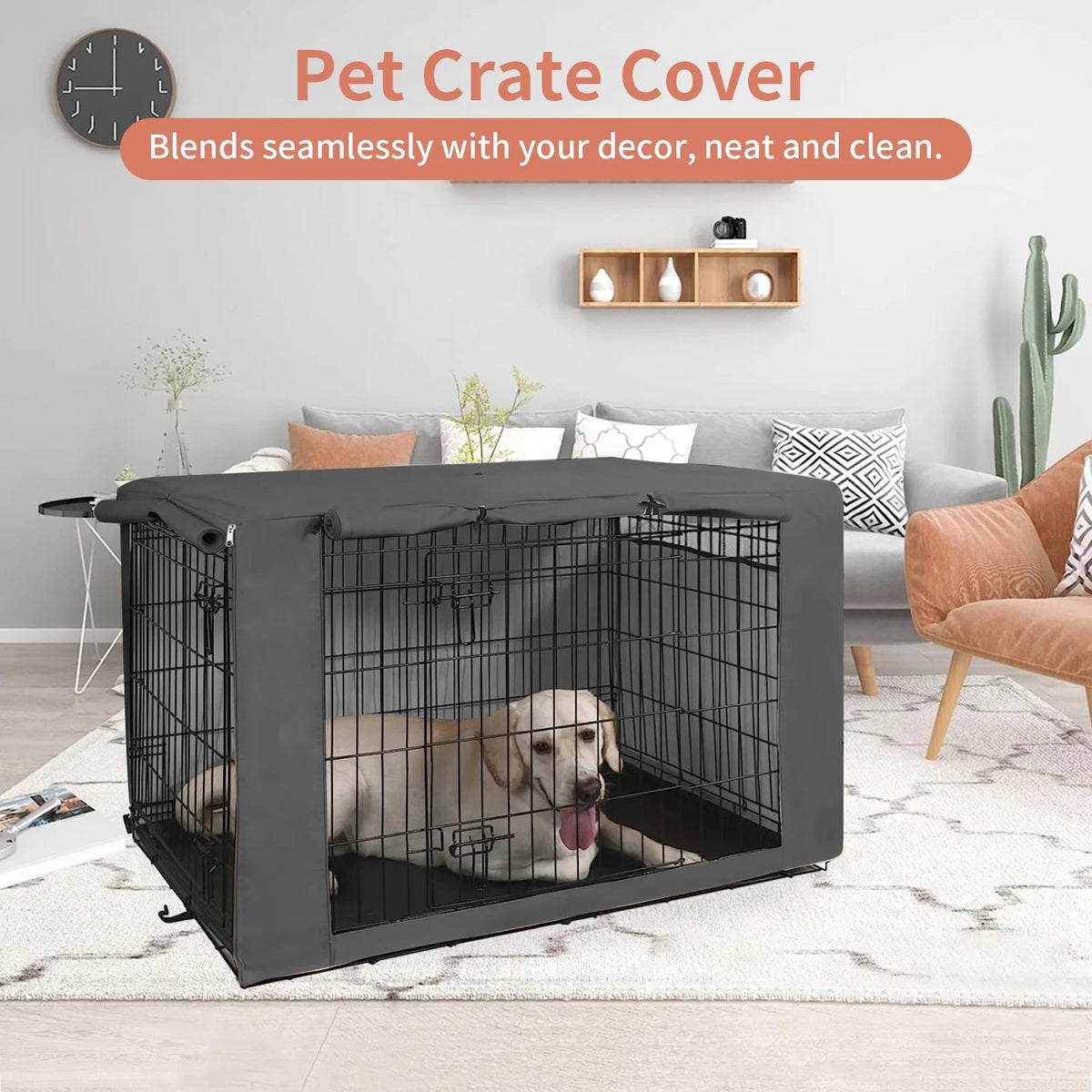Black Waterproof Dog Crate Cover with Felt Mat Q892056