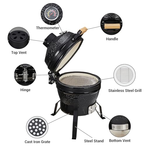 13-Inch Portable Ceramic Charcoal Grill with Stand V79997