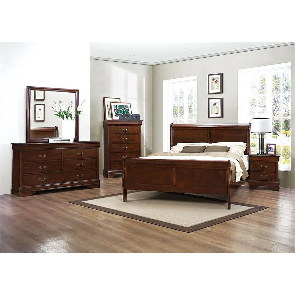 California King Sleigh Bed in Brown Cherry B673501