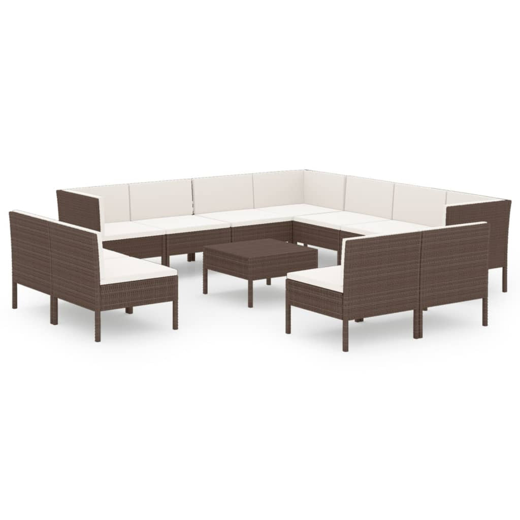 12 Piece Brown Poly Rattan Sectional Outdoor Furniture Set R96772