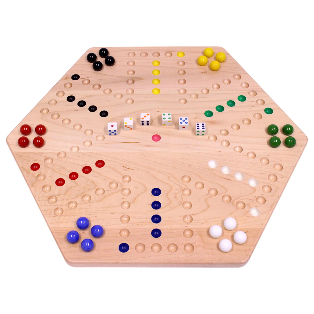 Large 24" Wooden Hand-Painted Aggravation Board Game with 22mm Marbles and Dice Y59664