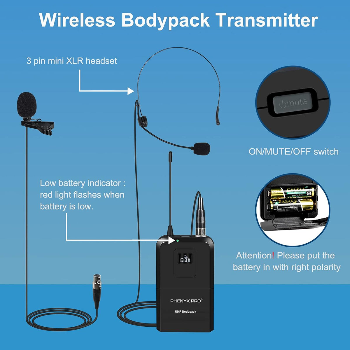 Dual Channel Wireless Microphone System with Handheld, Bodypack, Headset, Lapel Y2129