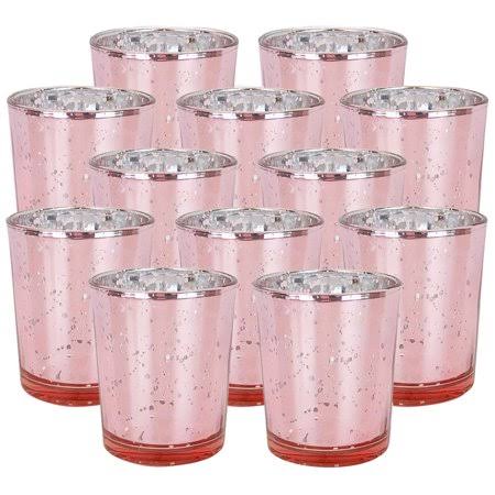 Mercury Glass Votive Candle Holder 4 inch Set of 12 Speckled Blush Z466188