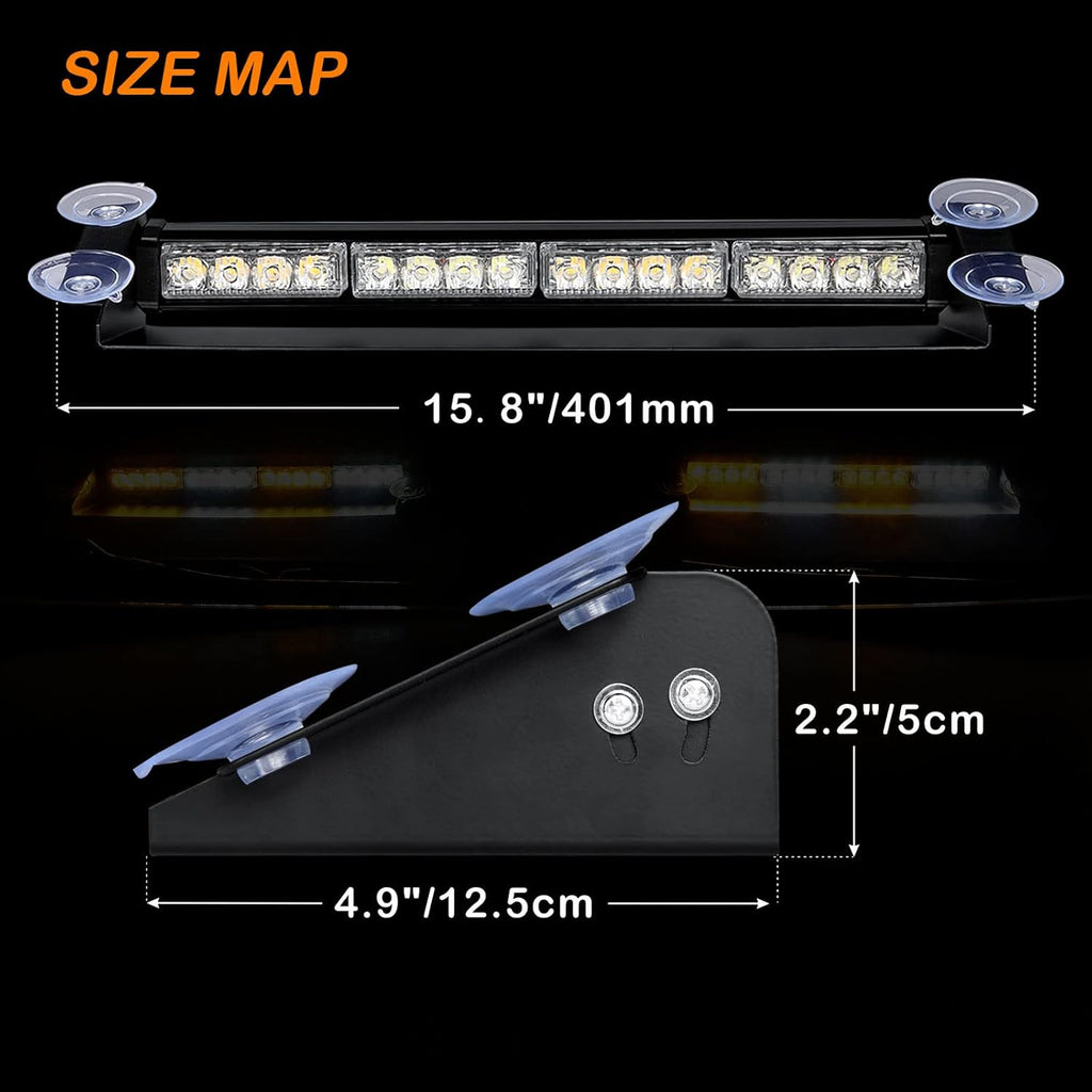 2-in-1 LED Strobe Amber White Emergency Dash Light Bars Pack of 2 Z957999