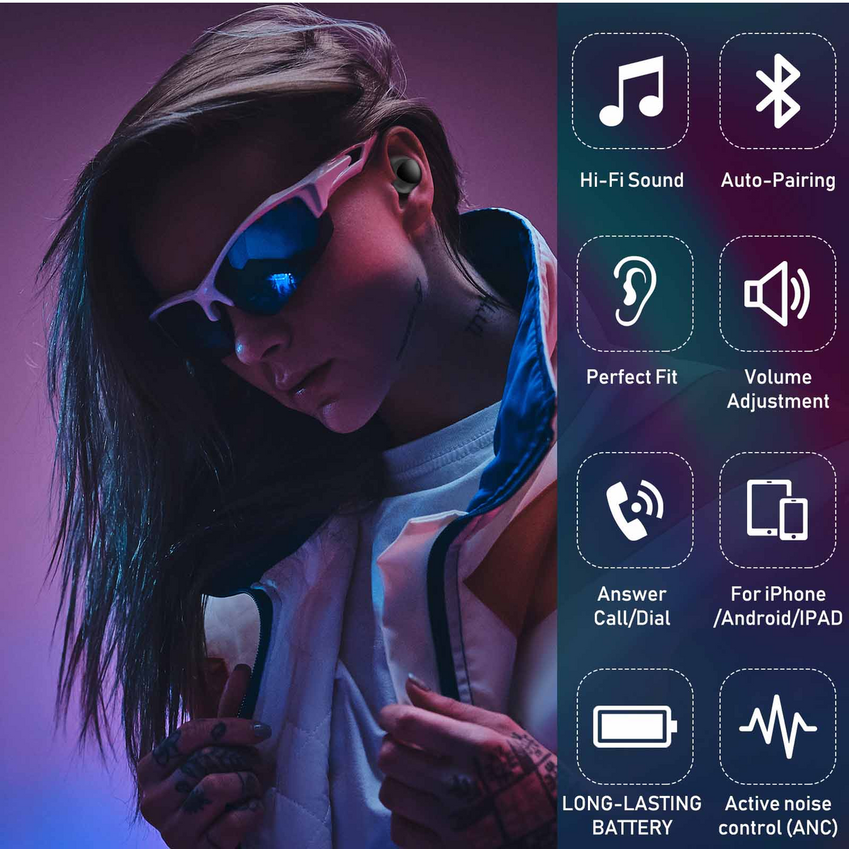 Black True Wireless Earbuds with Active Noise Cancelling N430