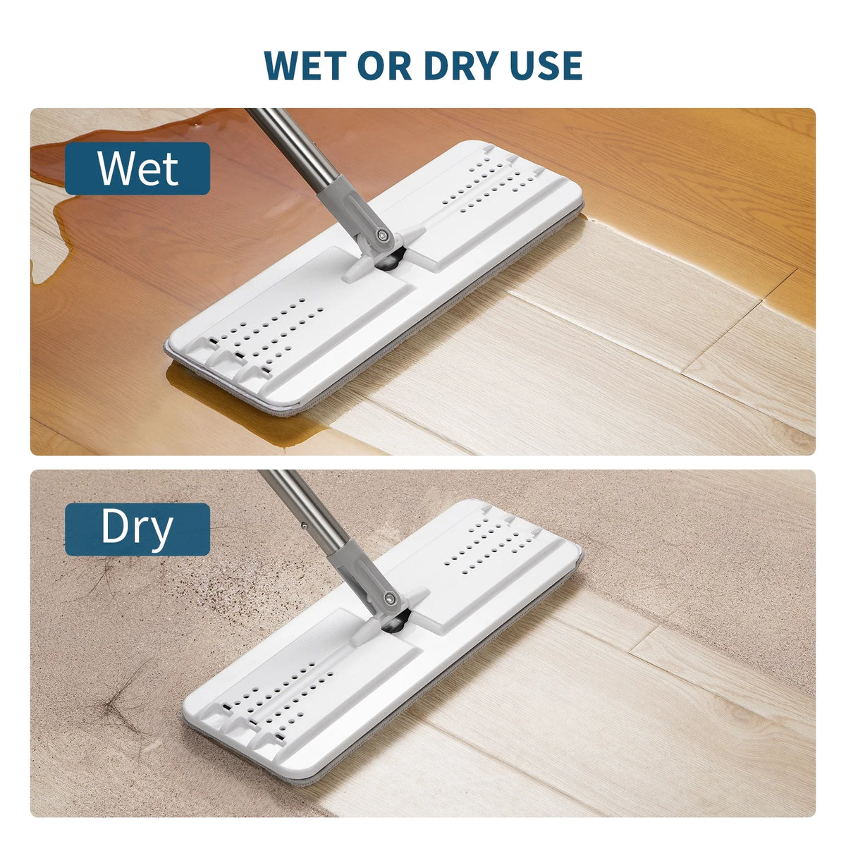 Flat Floor Mop and Bucket Set with 2 Washable Microfiber Pads A250