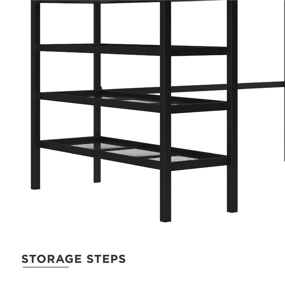 Black Metal Twin Storage Loft with Bookcase F439017