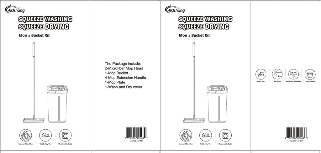 Flat Floor Mop and Bucket Set with 2 Washable Microfiber Pads A250