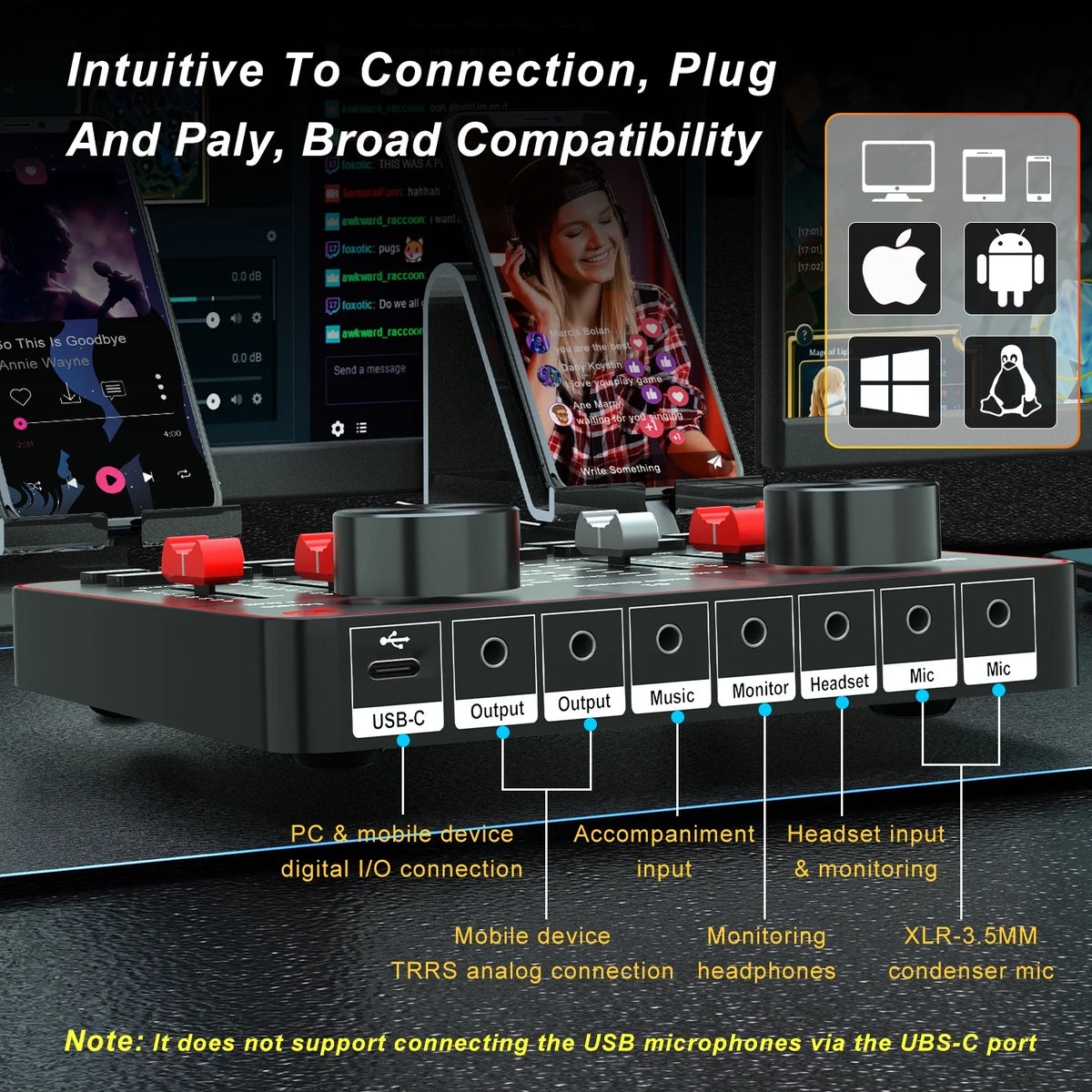 Podcast Equipment Bundle with Two Studio Condenser Microphones and Audio Interface Sound Board G5718