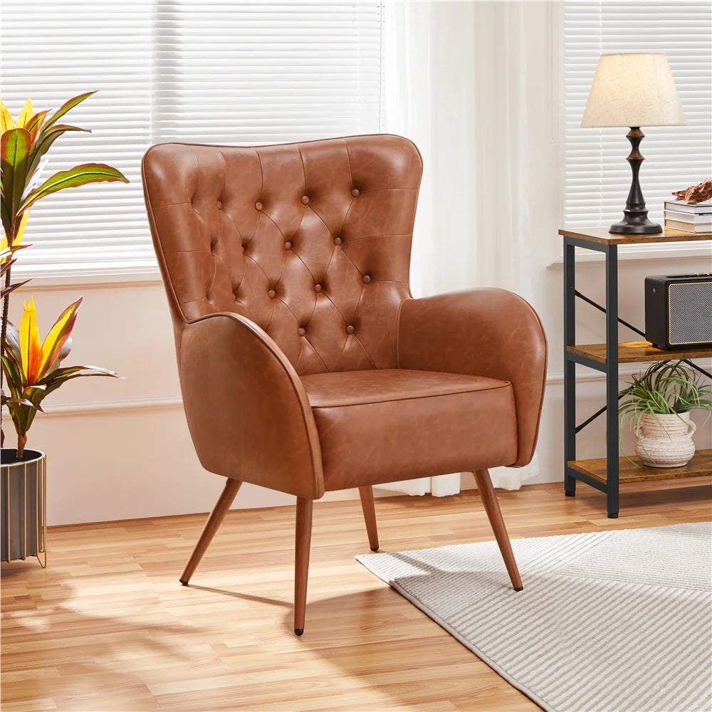 Brown Faux Leather Tufted Accent Chair, 2pcs X7849