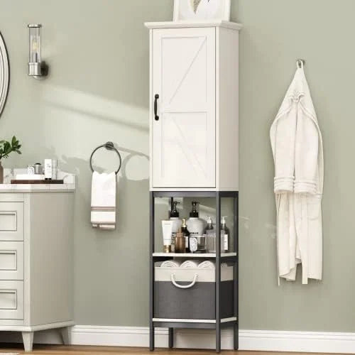 Linen Cabinet with Basket and 5 Shelves T264