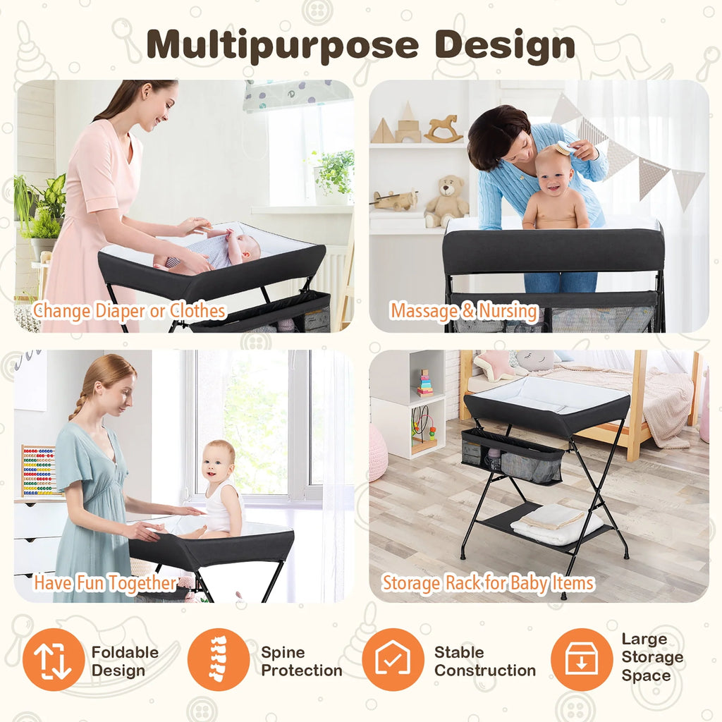 Folding Baby Changing Table with Storage Black W39839
