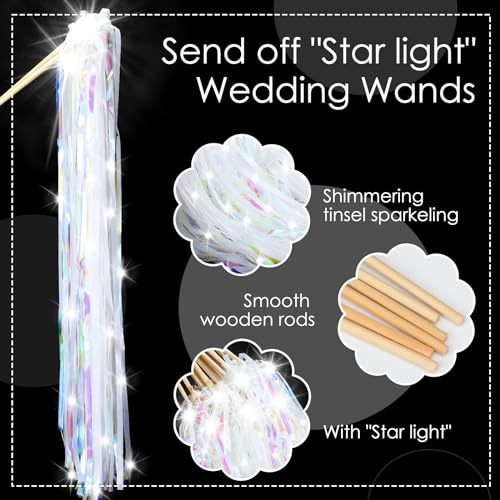 24 Pcs Lighted Wedding Wands White Tinsel L206