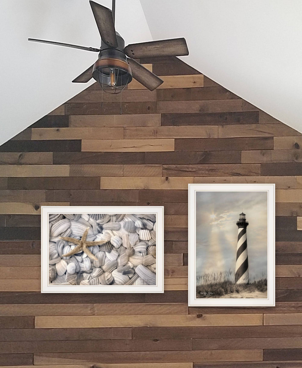 Multi-Color Wood Lighthouse and Sea Shells Collection M25769