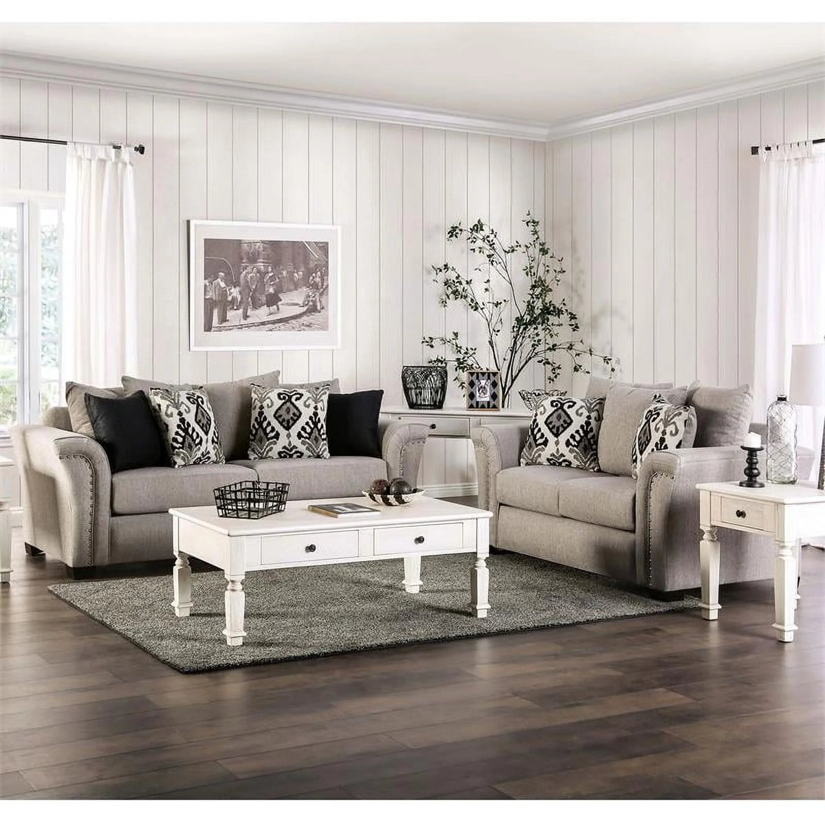 Light Taupe Brown Fabric Sofa W782