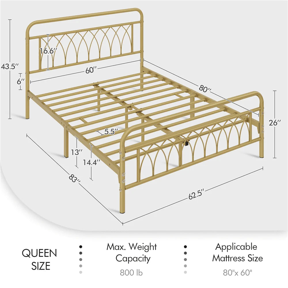 Black Metal Platform Bed Frame with Headboard and Footboard P7411