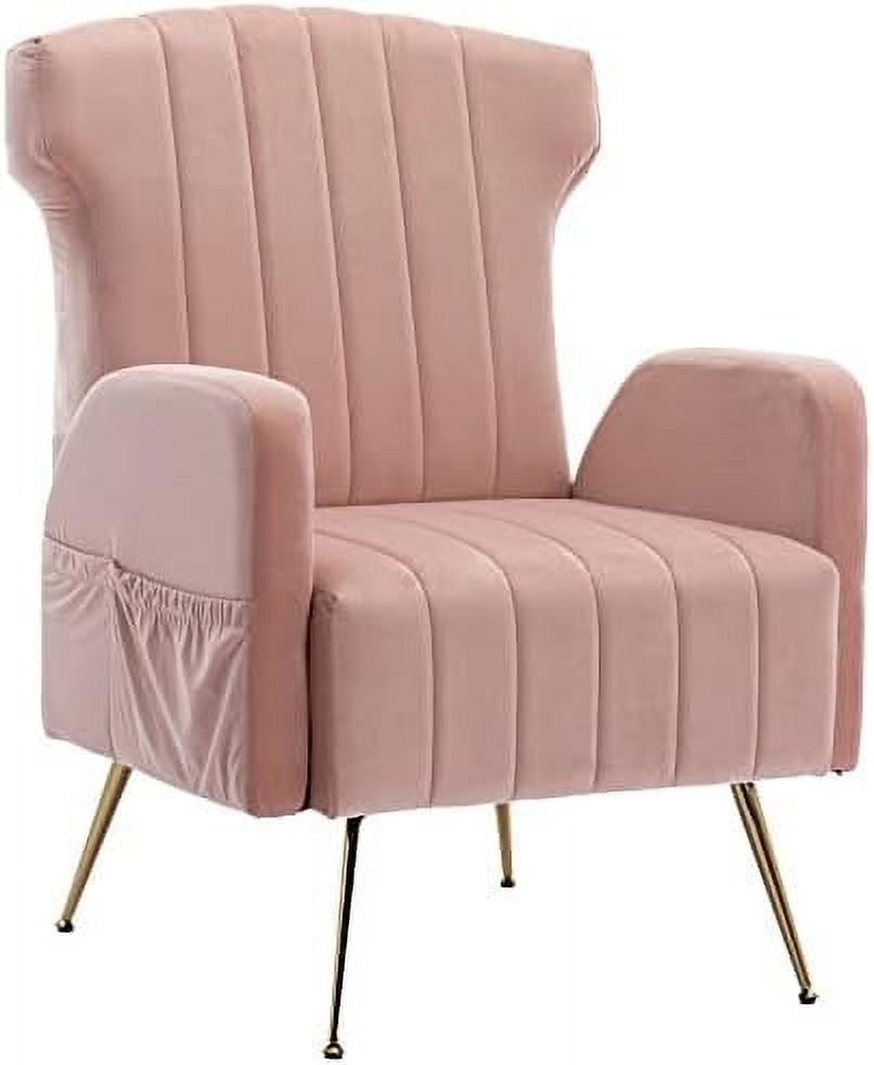 Brown Velvet Wing Back Accent Chair with Metal Gold Legs F270