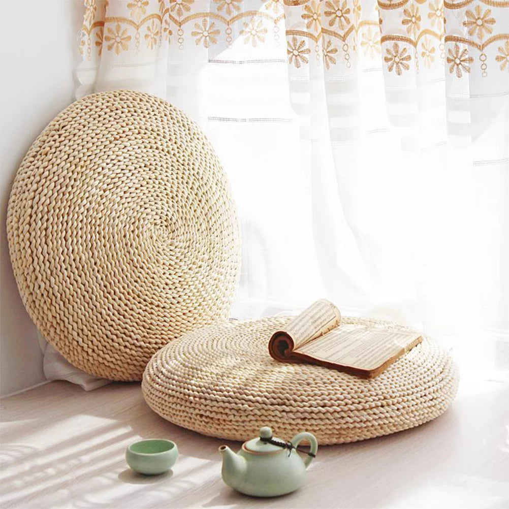 Round Straw Weave Floor Pillow X8859