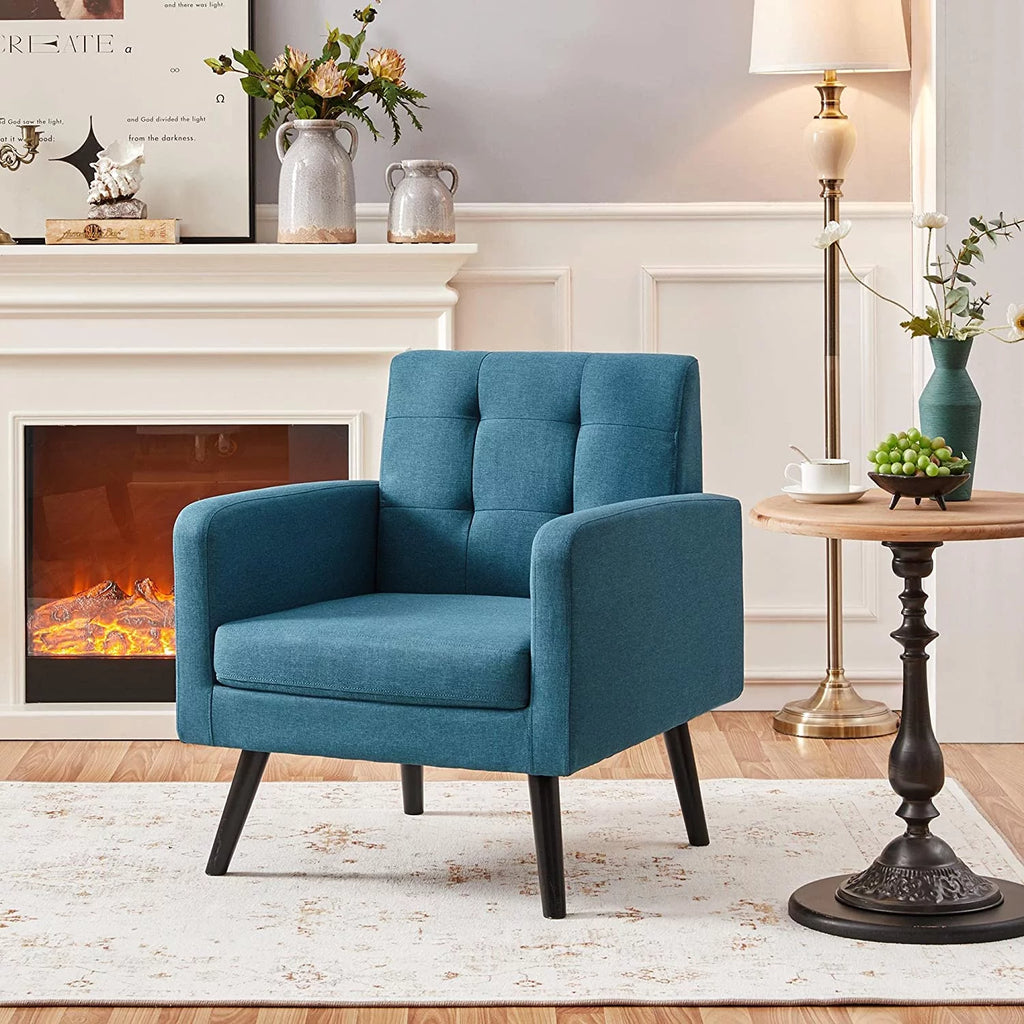 Mid-Century Accent Chair with Wood Legs, Navy Blue S38548