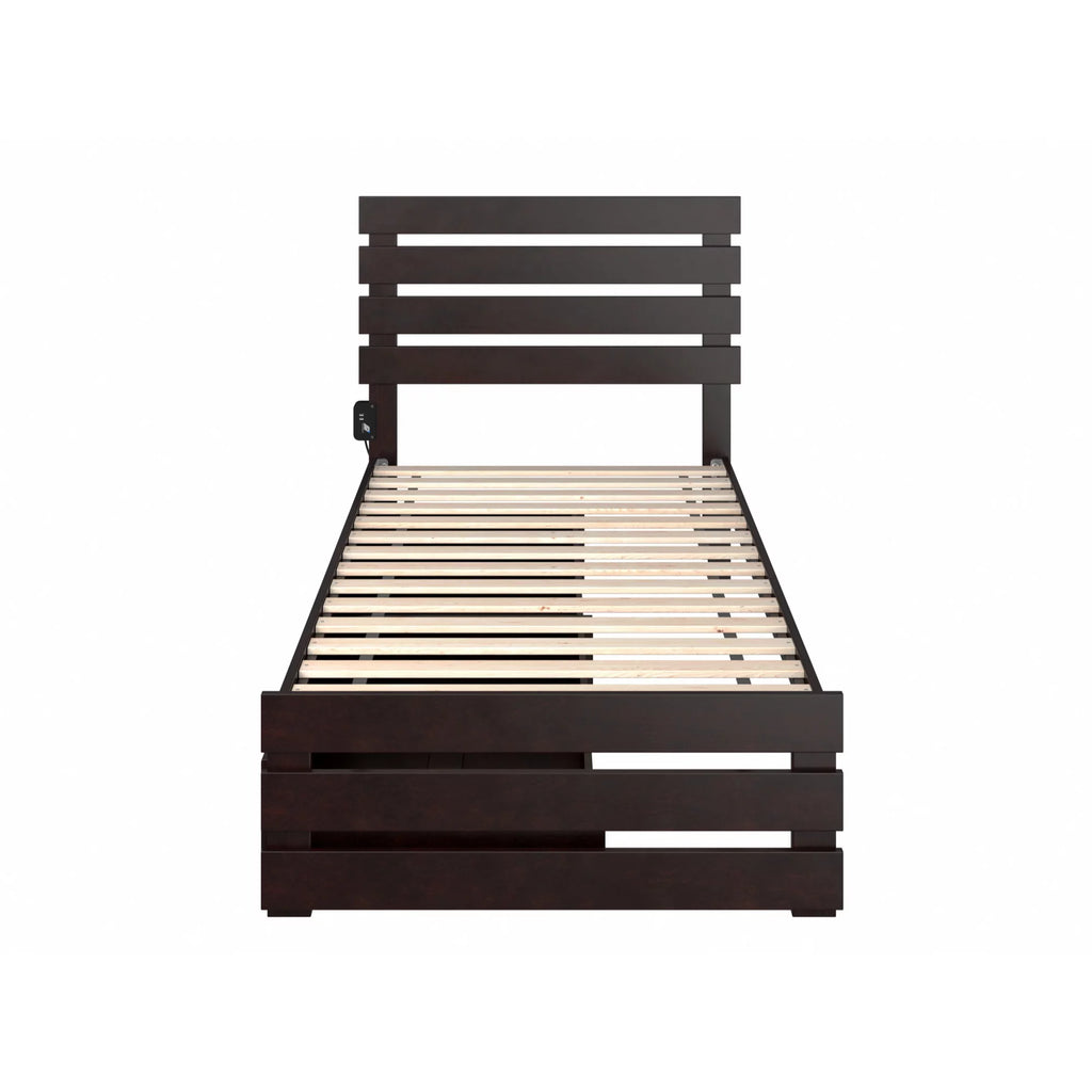 Espresso Solid Wood Twin XL Bed with Footboard & Drawers A25172