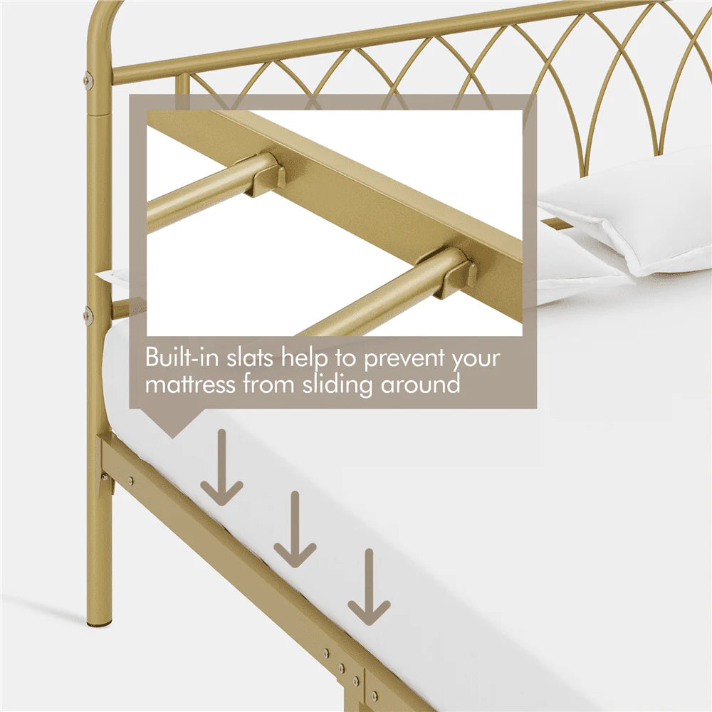 Black Metal Platform Bed Frame with Headboard and Footboard P7411