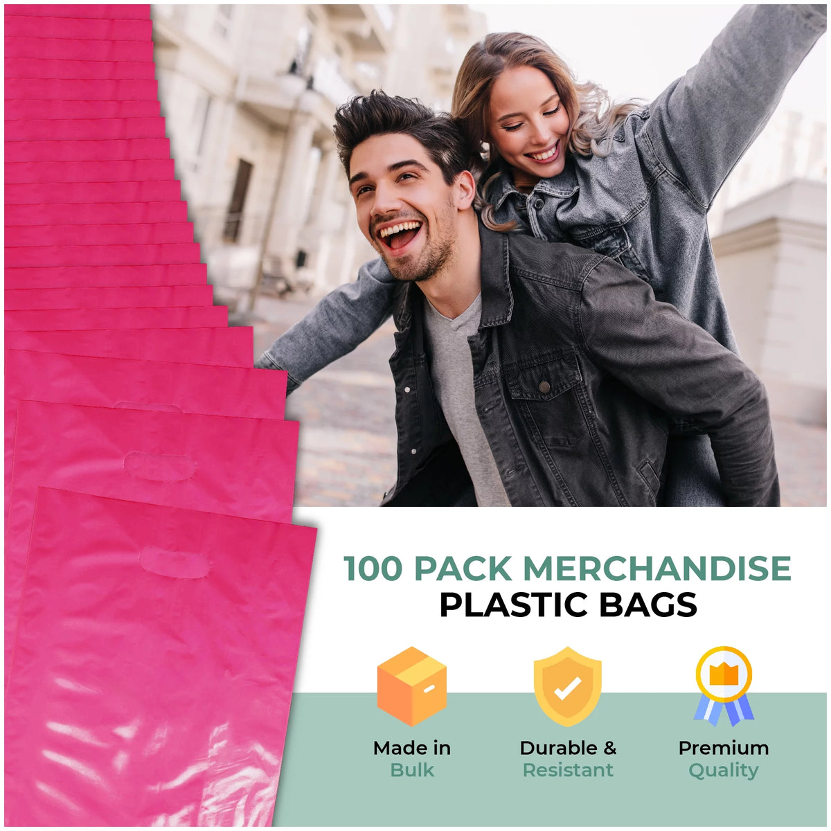 12" x 15" 1.25 mil Pink Glossy Plastic Retail Bags 1000 Pack P946954