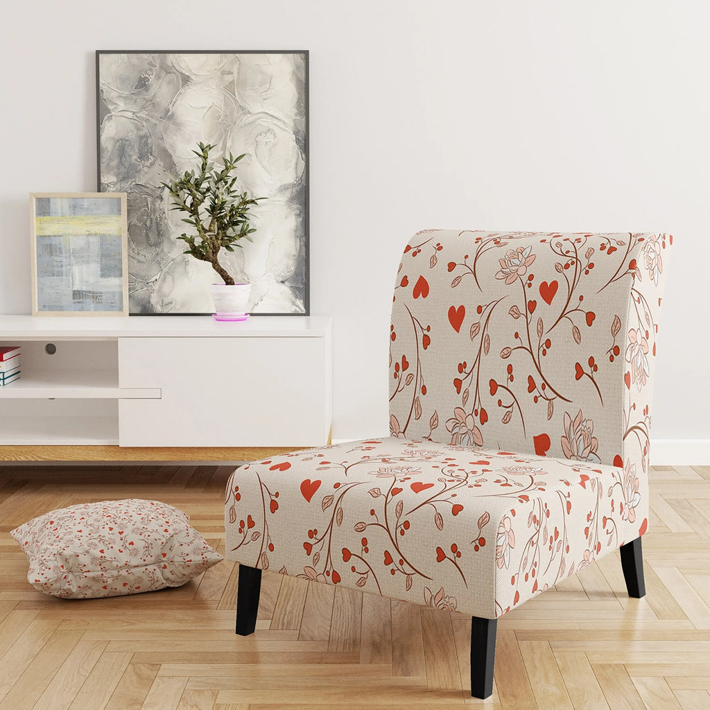 Red Vector Floral Pattern Upholstered Accent Chair and Arm Chair X113188