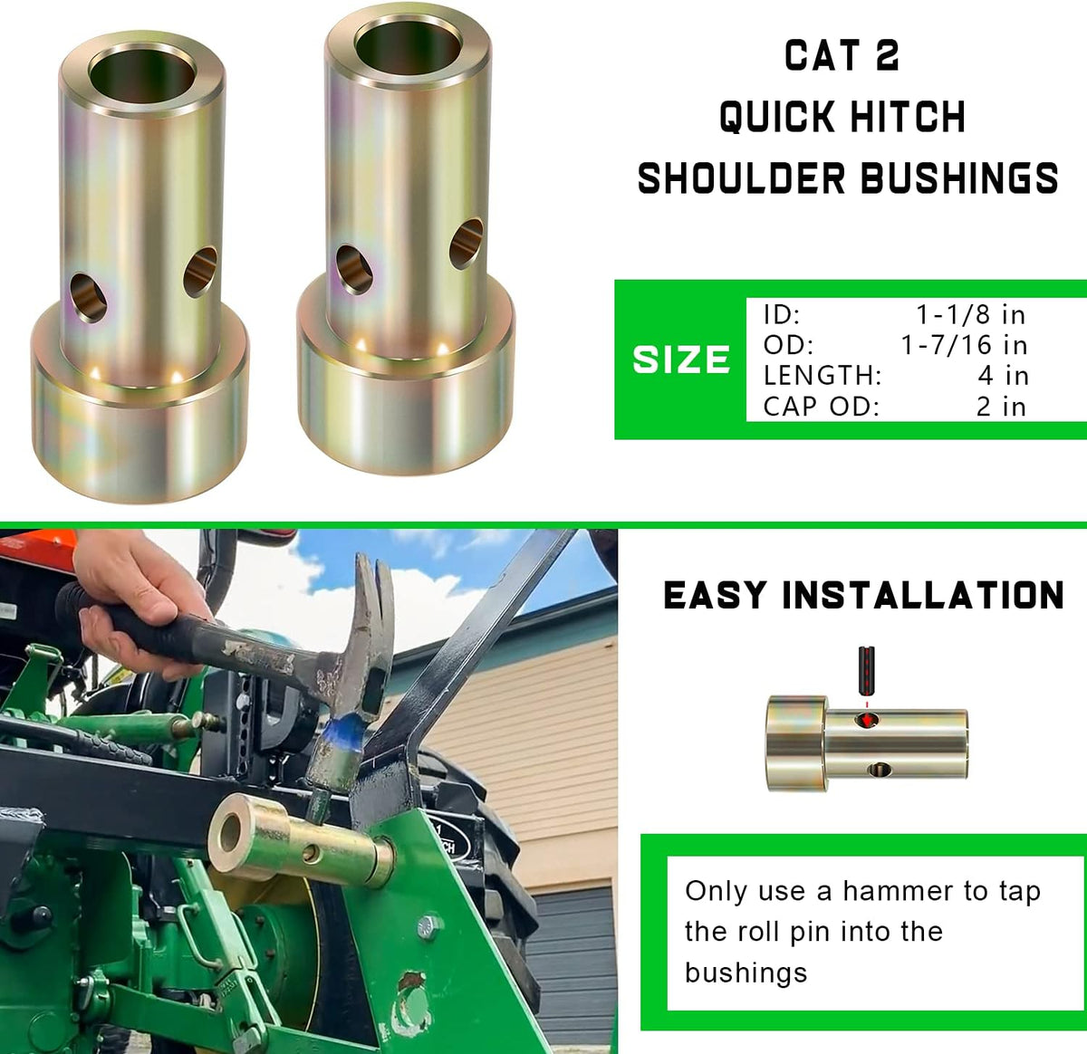 2 Pairs Cat 2 Quick Hitch Adapter Bushings Set for Category II 3-Point Tractor B97901