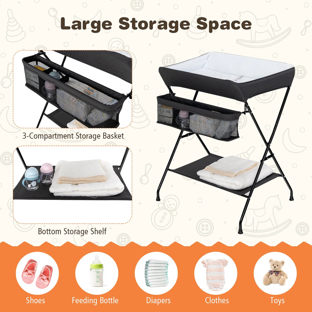 Folding Baby Changing Table with Storage Black W39839