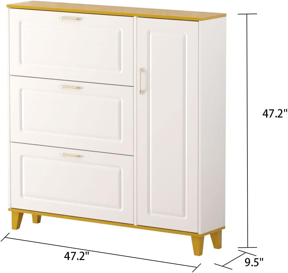 White-Walnut 3 Compartment Shoe Storage Cabinet with Locker F39692