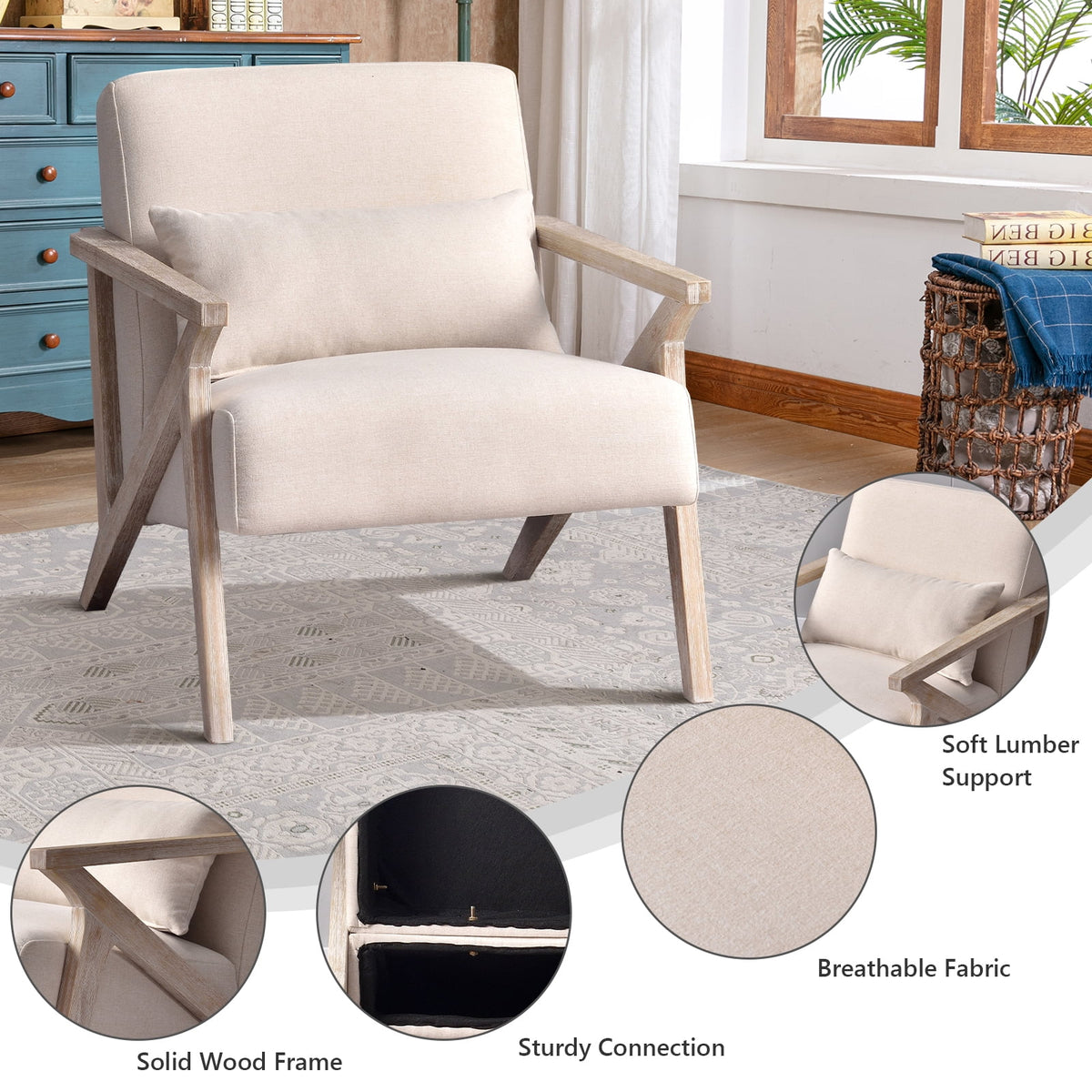 Beige Mid Century Accent Chair K592