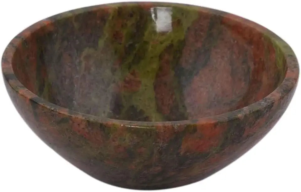 Handmade Carved Unakite Stone Bowl J88177
